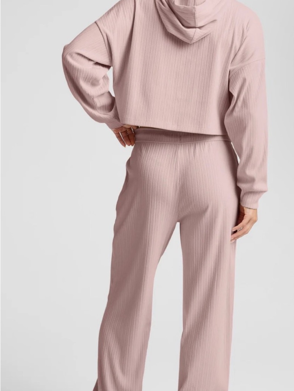 Beyond Yoga Pale Pink Ribbed Lounge Pants with Drawstring Waist